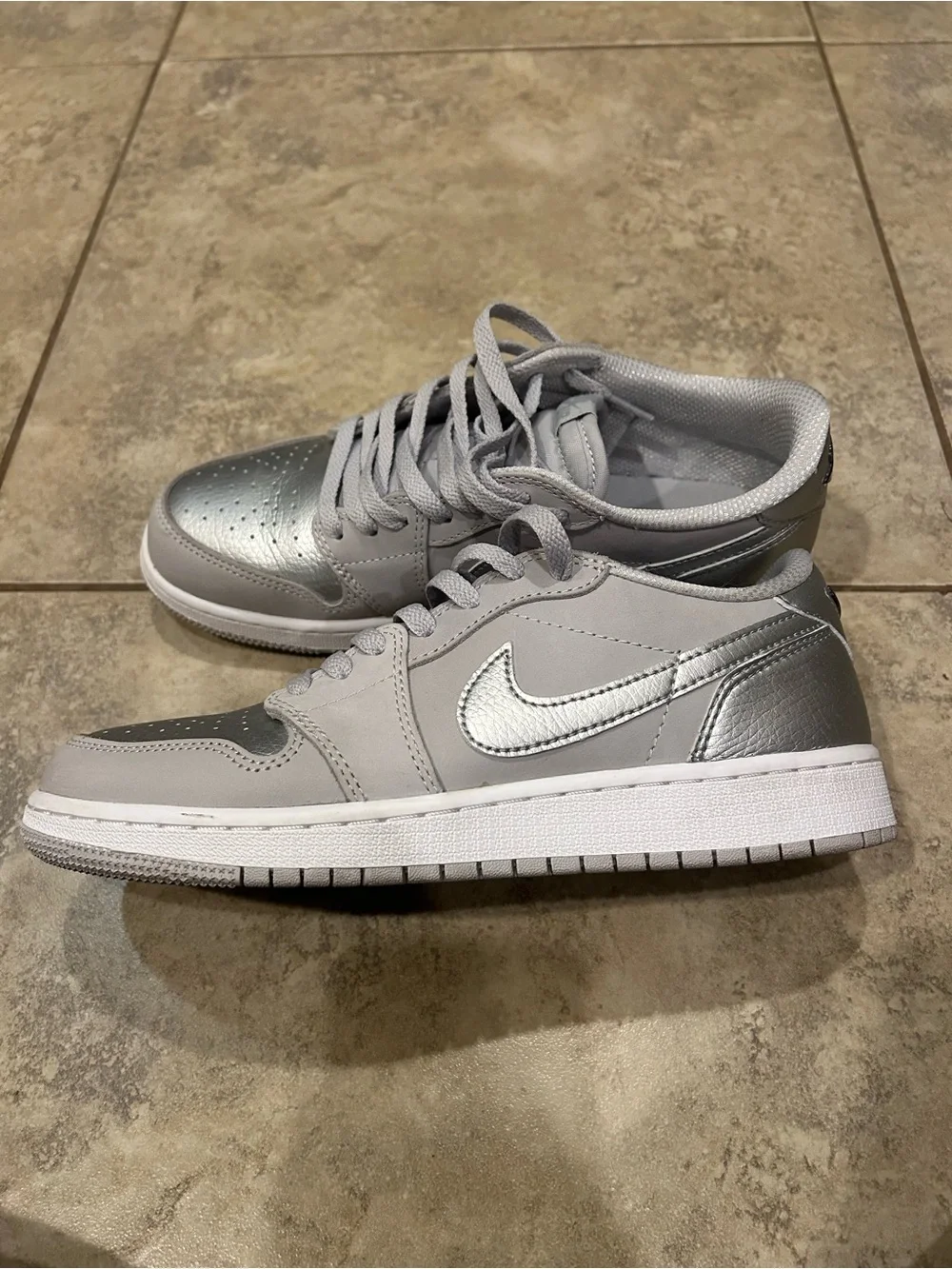 Nike Air Jordan Kids Silver and Light Gray Low Top Sneakers